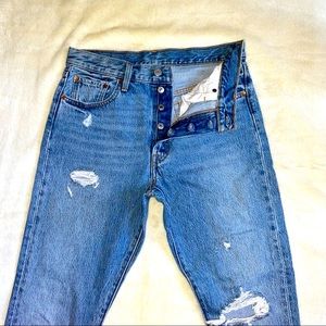 Levi’s 501 Button Fly Distressed Light Wash Straight Leg Jeans - Size 29